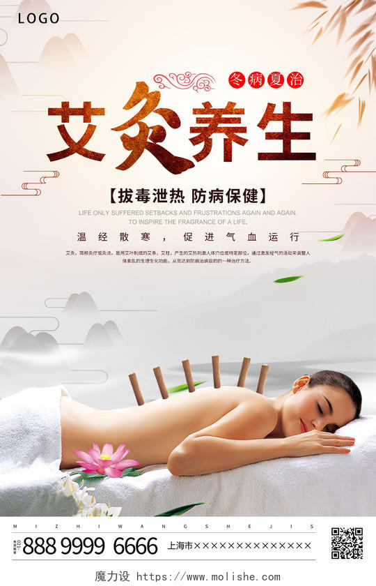 中国风艾灸养生中医文化宣传海报